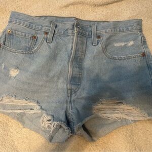 Levi's Blue High-Waisted Distressed Jean Shorts